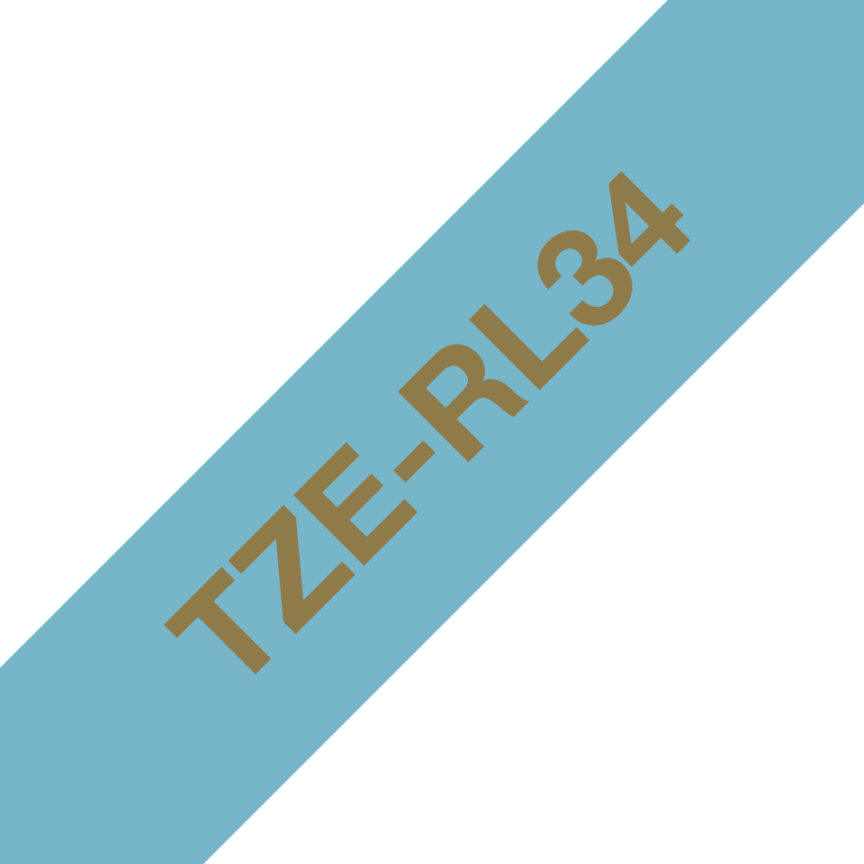 Casetă cu bandă panglică originală Brother TZe-RL34 – auriu pe albastru deschis, 12mm lățime